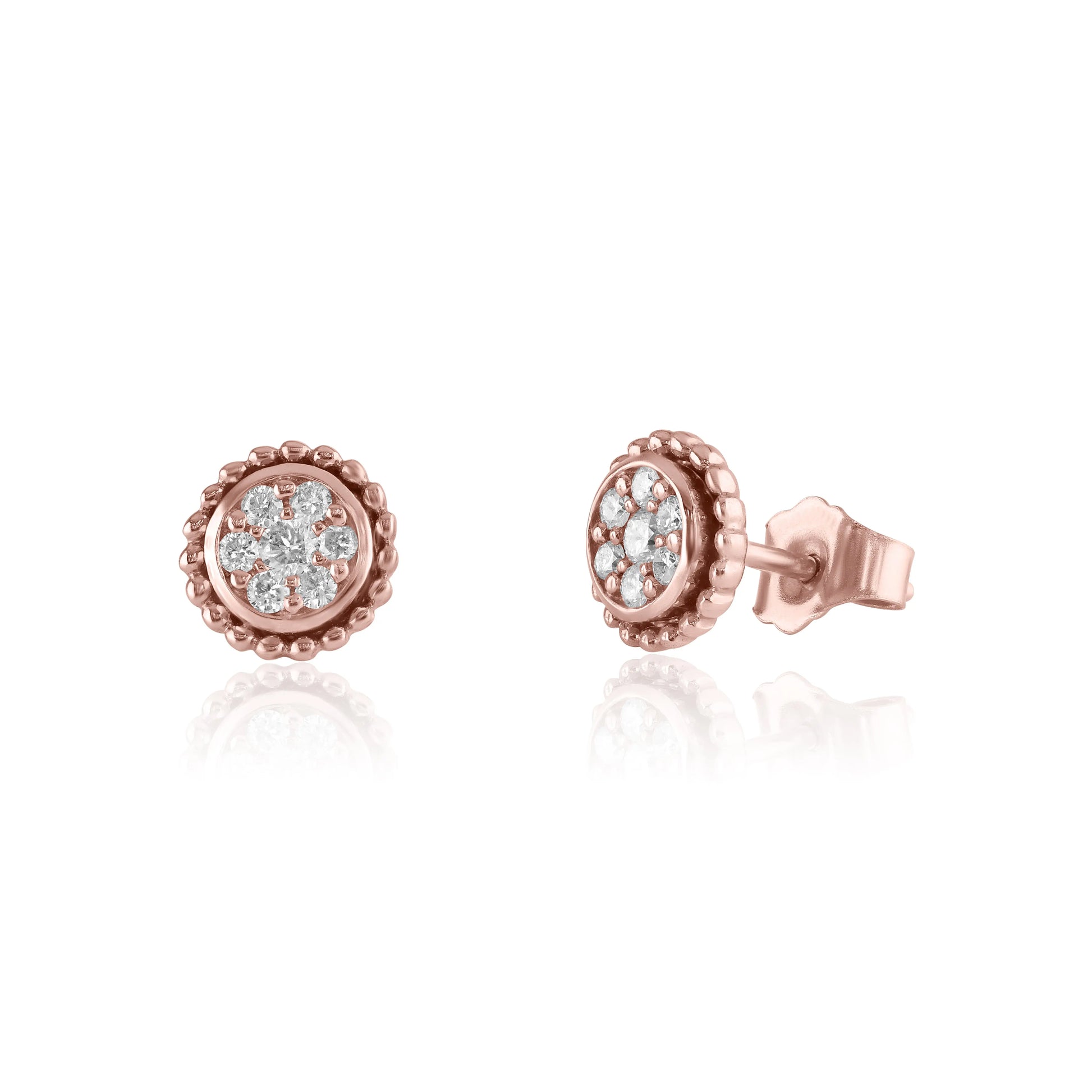 Rose Gold Earrings Round Rope Design Diamond Studs dansonjewelers Danson Jewelers 