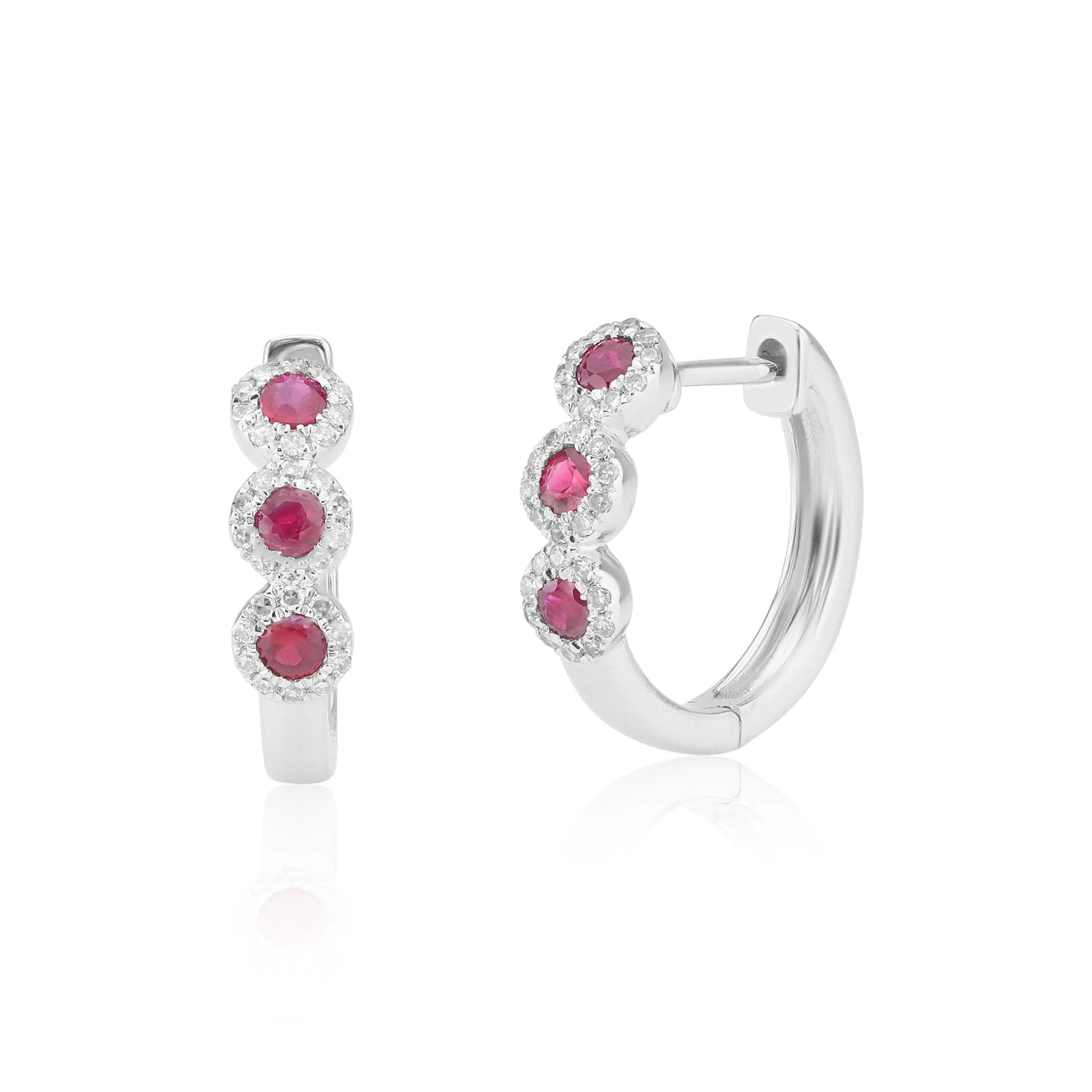 White Gold Earrings Ruby & Diamond Halo Earrings dansonjewelers Danson Jewelers 