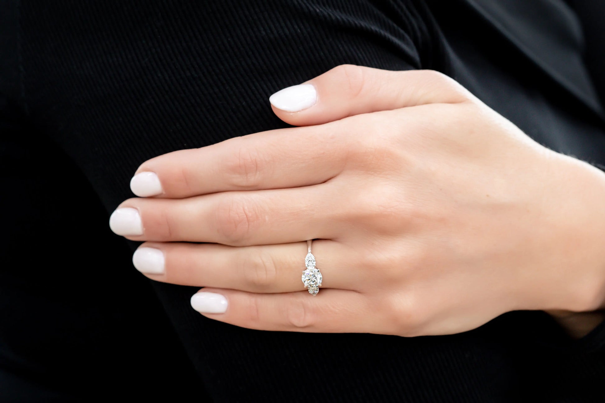 White Gold Ladies Rings Three Stone Pear Shape Diamond Engagement Ring dansonjewelers Danson Jewelers 