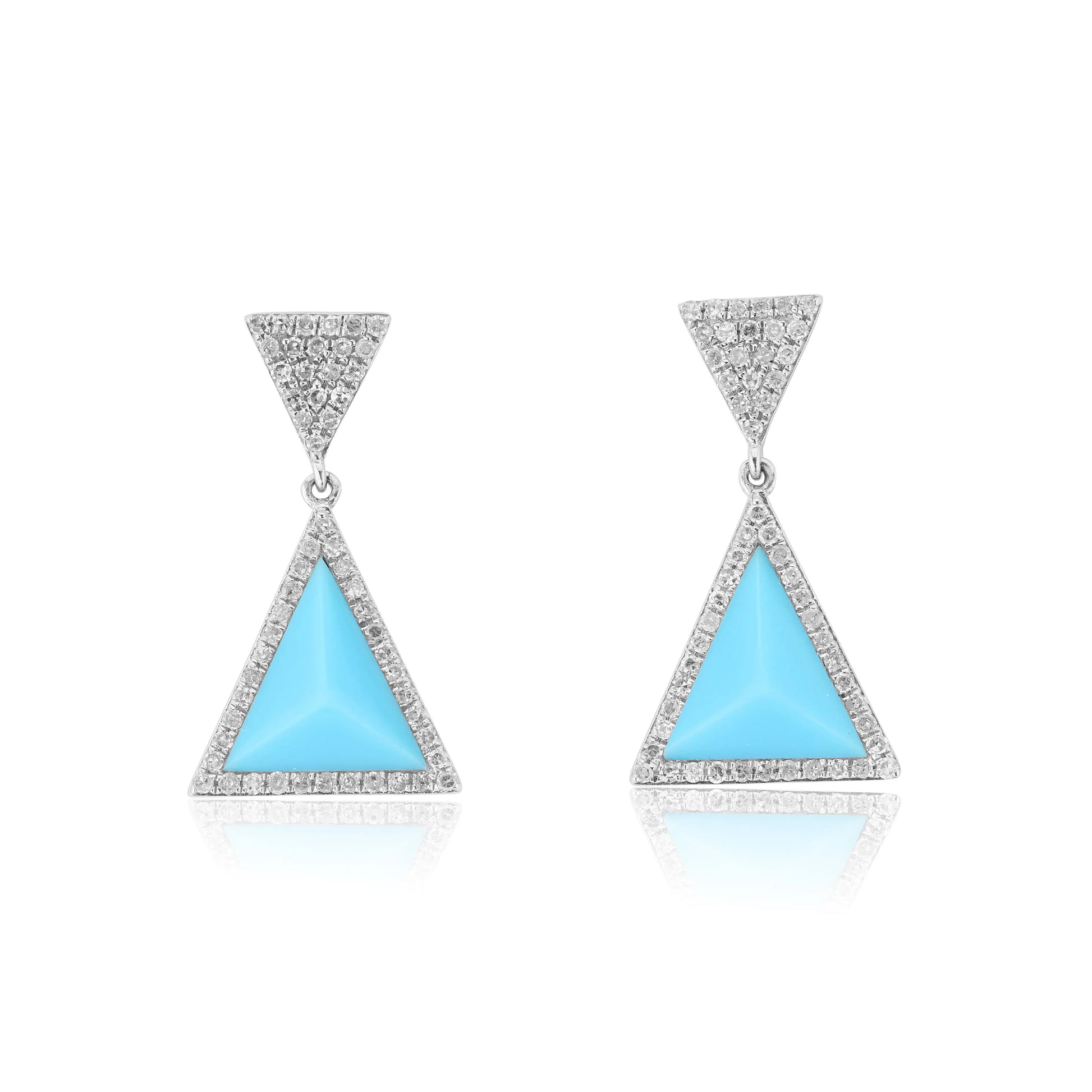 White Gold Earrings Turquoise & Diamond Triangle Drop Earrings dansonjewelers Danson Jewelers 