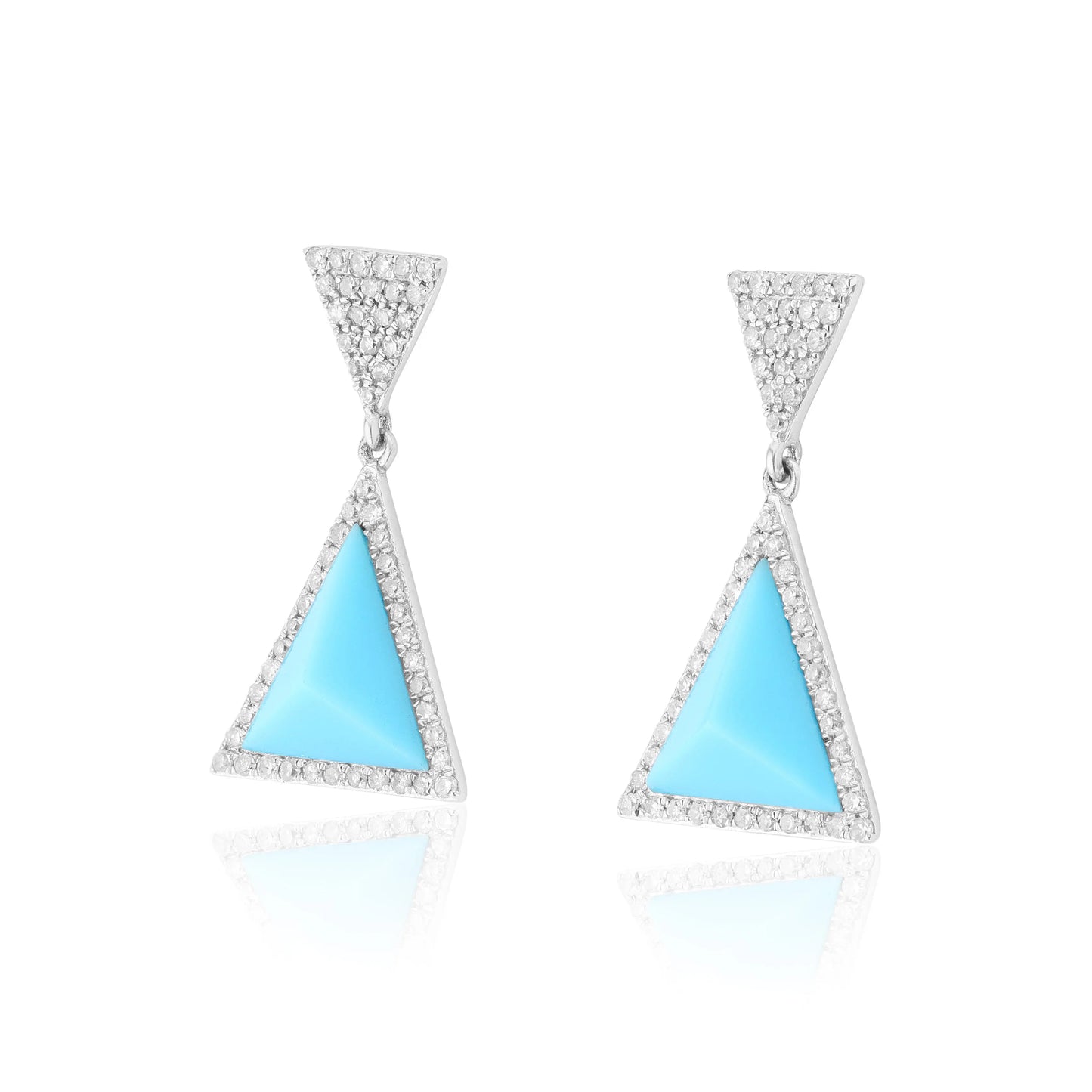 White Gold Earrings Turquoise & Diamond Triangle Drop Earrings dansonjewelers Danson Jewelers 