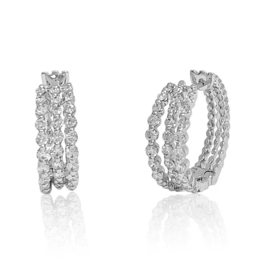 White Gold Earrings White Gold 3 Row Diamond Hoops dansonjewelers Danson Jewelers 
