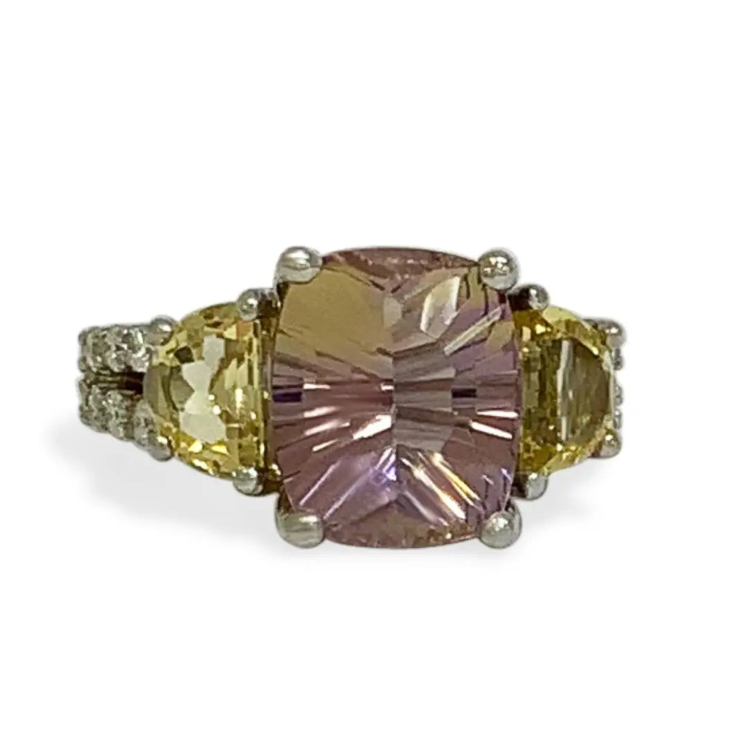 White Gold Amertine, Citrine and Diamond Ring - Danson Jewelers Gemstone Rings 