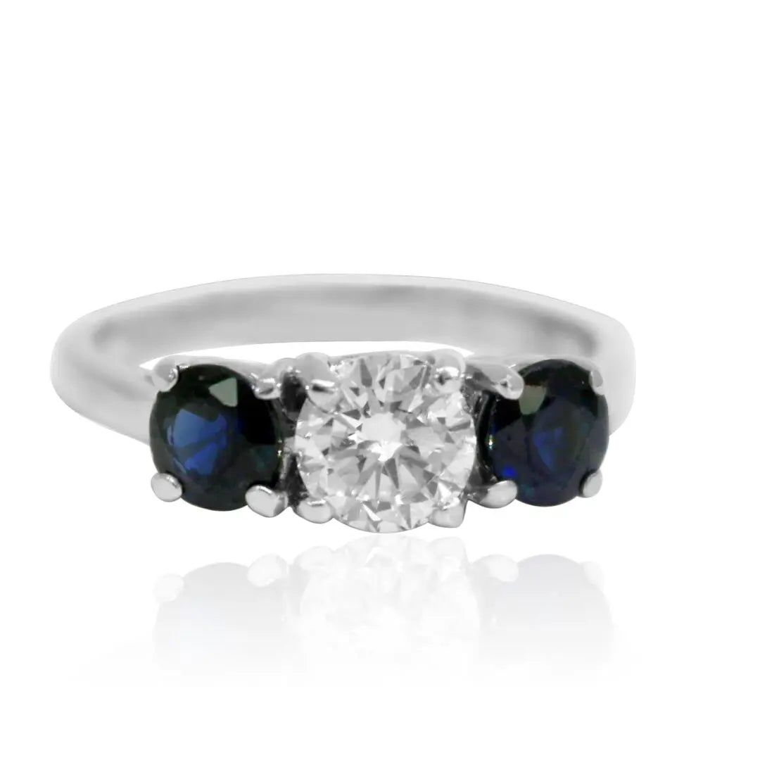 White Gold Diamond And Sapphire Three Stone Ring dansonjewelers