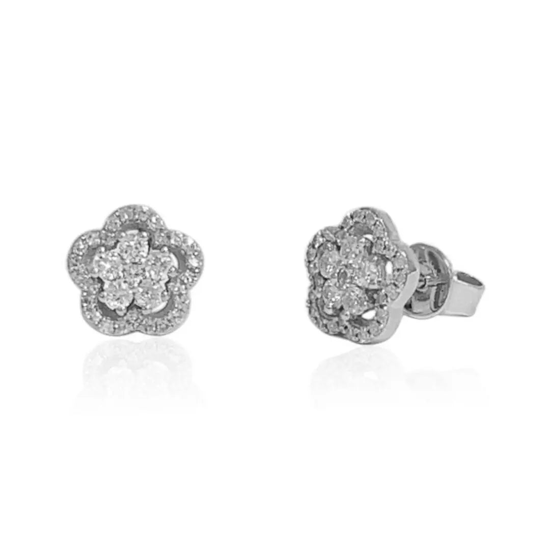 White Gold Diamond Floral Cluster Earrings - Danson Jewelers White Gold Earrings 