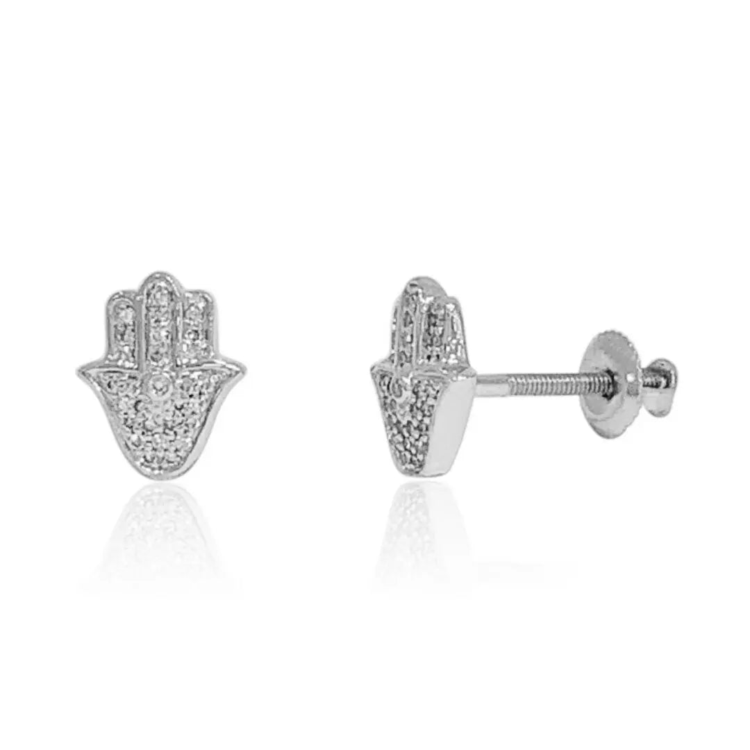 White Gold Diamond Hamsa Earrings dansonjewelers