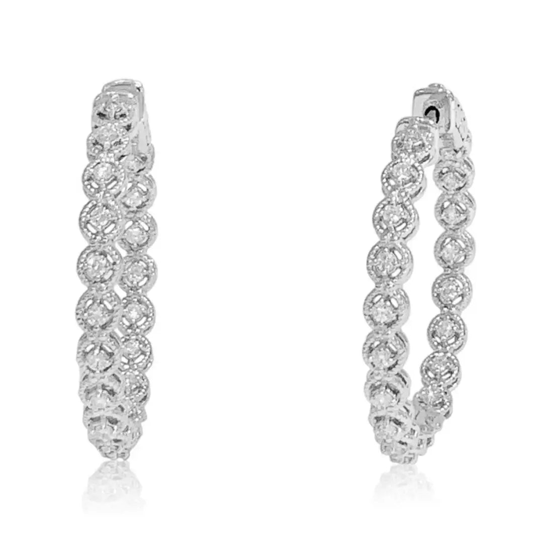White Gold Diamond Inside And Out Diamond Hoops dansonjewelers