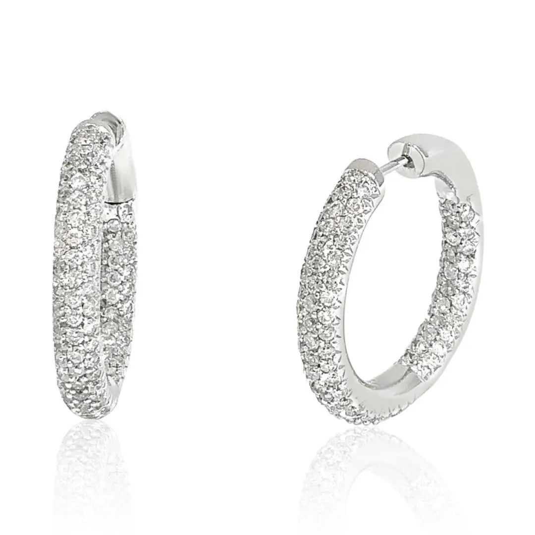 White Gold Diamond Pave Inside And Out Hoops dansonjewelers
