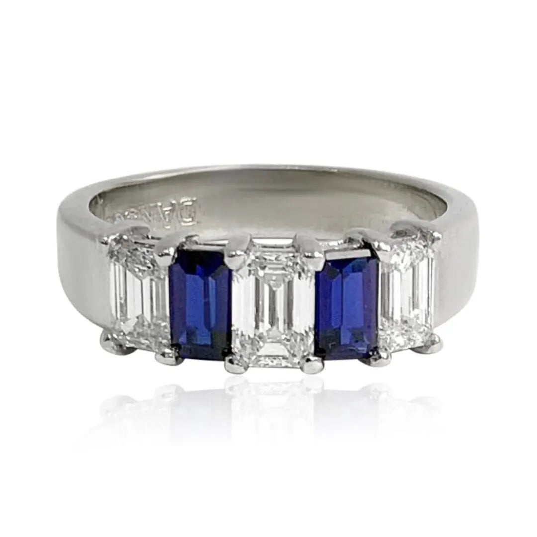 White Gold Emerald Cut Diamonds With Sapphire Ring - Danson Jewelers Gemstone Rings 