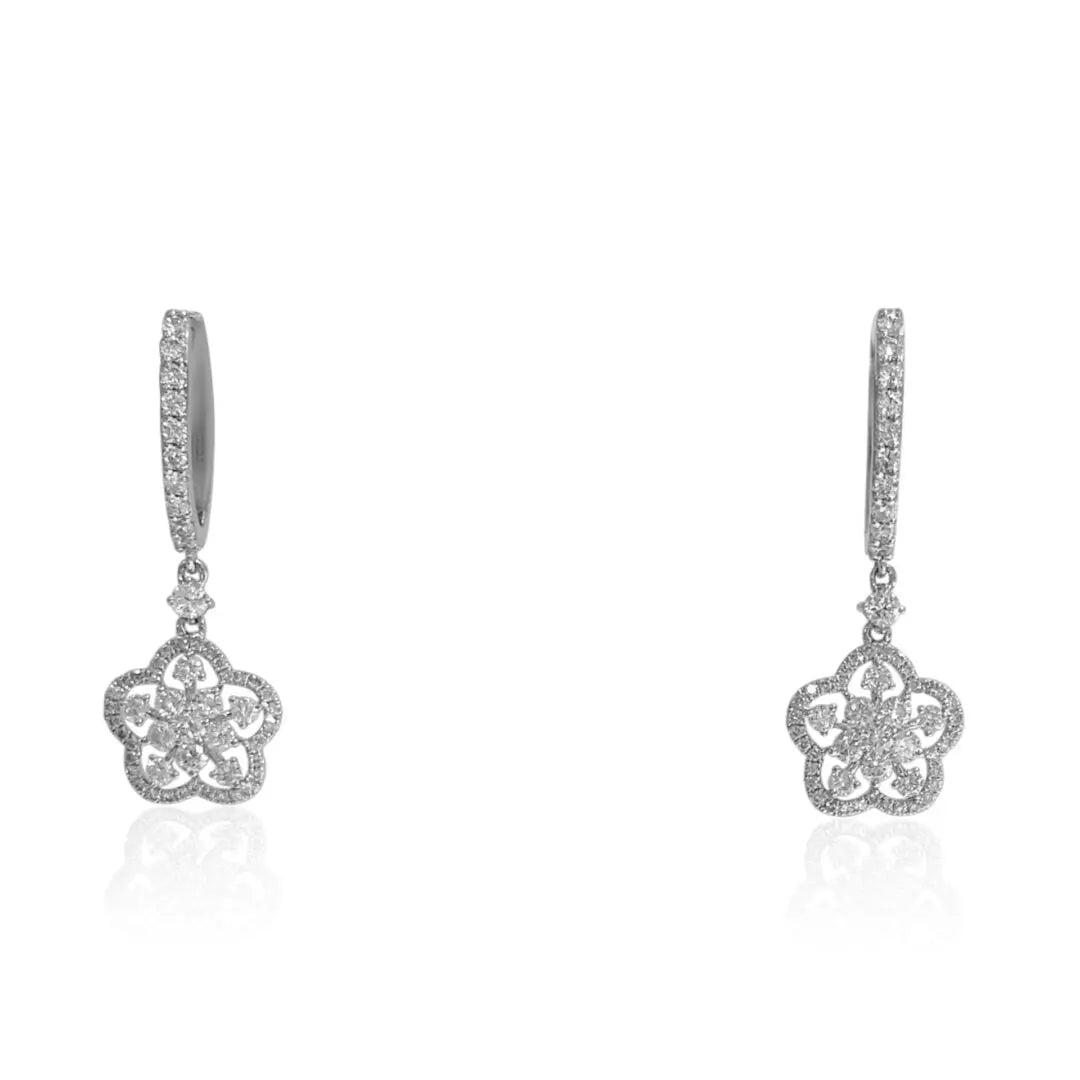 White Gold Floral Diamond Hanging Earrings dansonjewelers