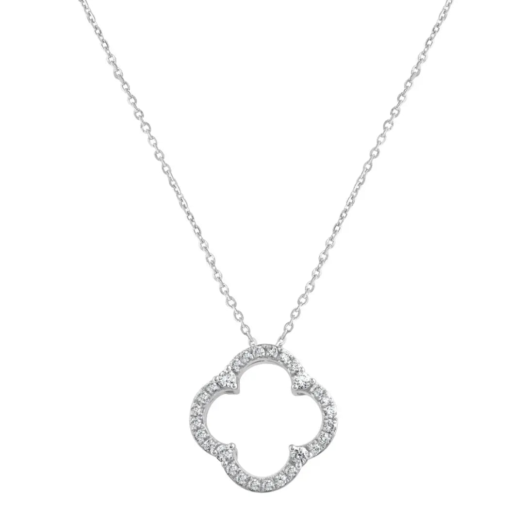 White Gold Necklaces White Gold Open Diamond Clover dansonjewelers Danson Jewelers 