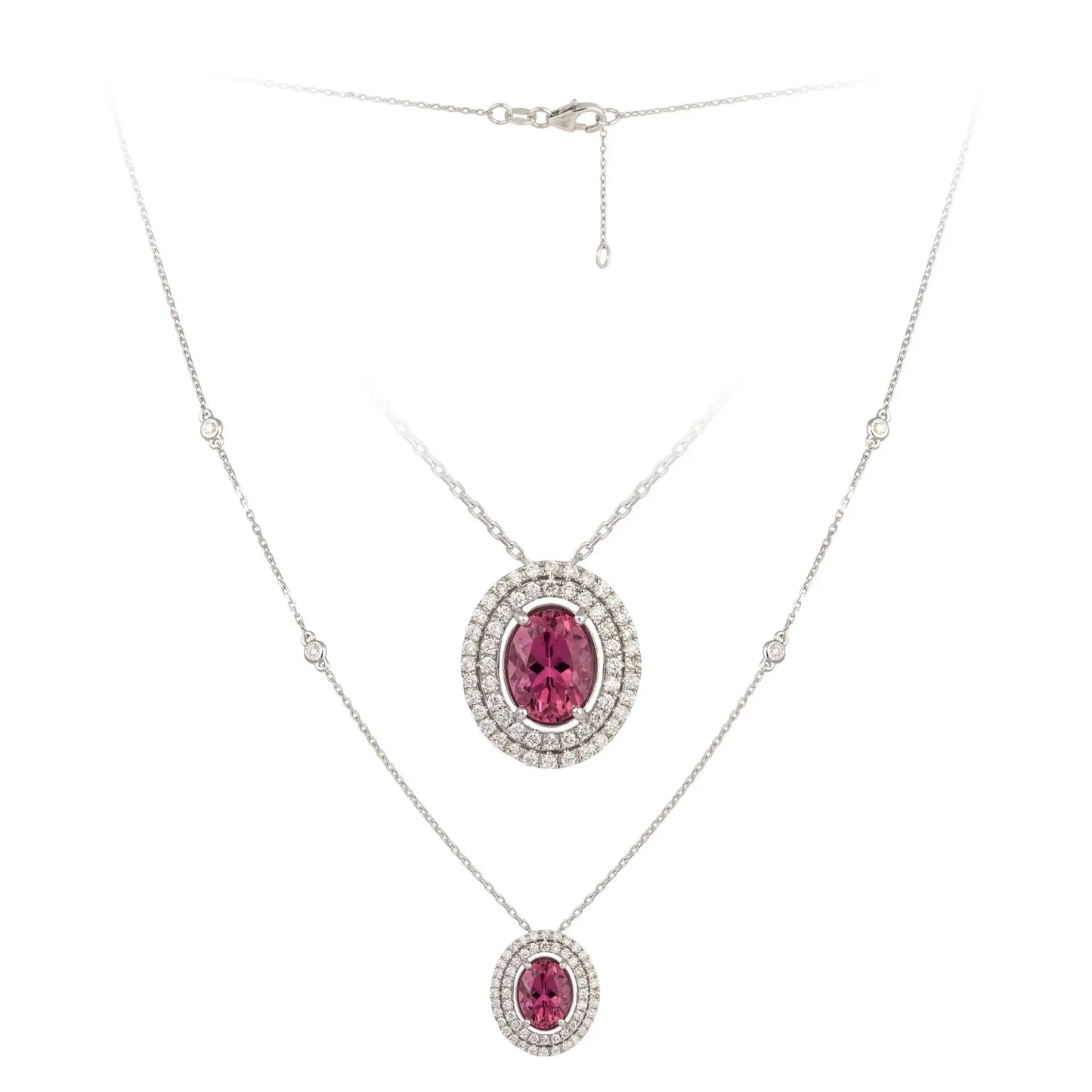 White Gold Oval Pink Tourmaline and Diamond Necklace - Danson Jewelers White Gold Necklaces 