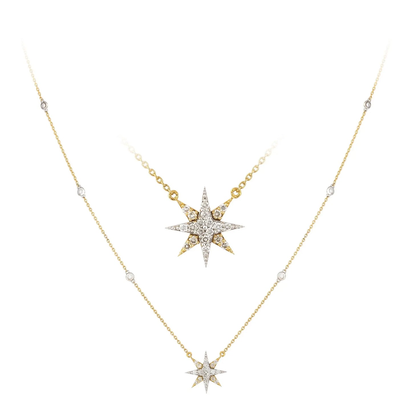 White and Yellow Gold Star Diamond Necklace - Danson Jewelers White Gold Necklaces 