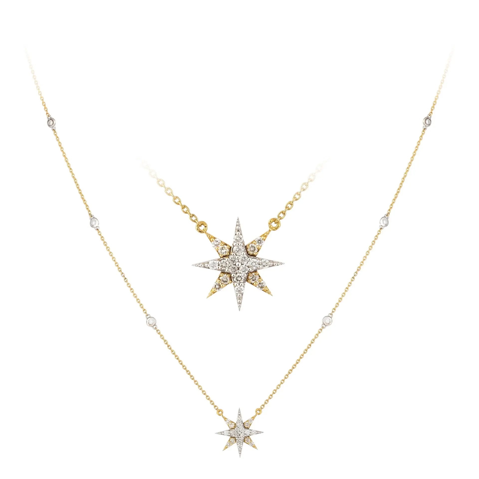 White and Yellow Gold Star Diamond Necklace - Danson Jewelers White Gold Necklaces 