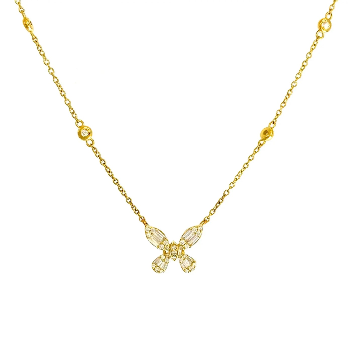 Yellow Gold Butterfly Shaped Diamond Necklace - Danson Jewelers Yellow Gold Necklace 