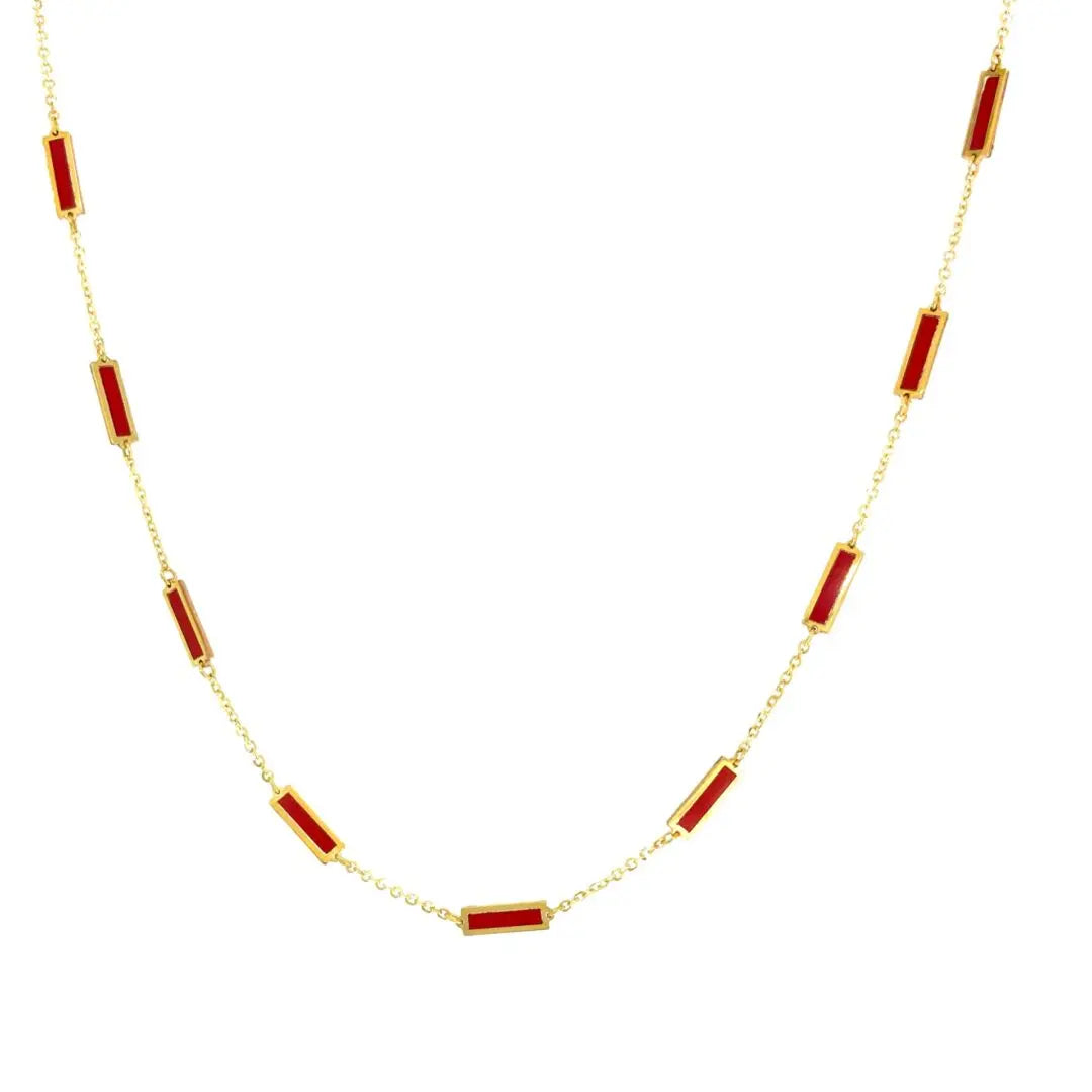 Yellow Gold Coral Enamel Necklace dansonjewelers