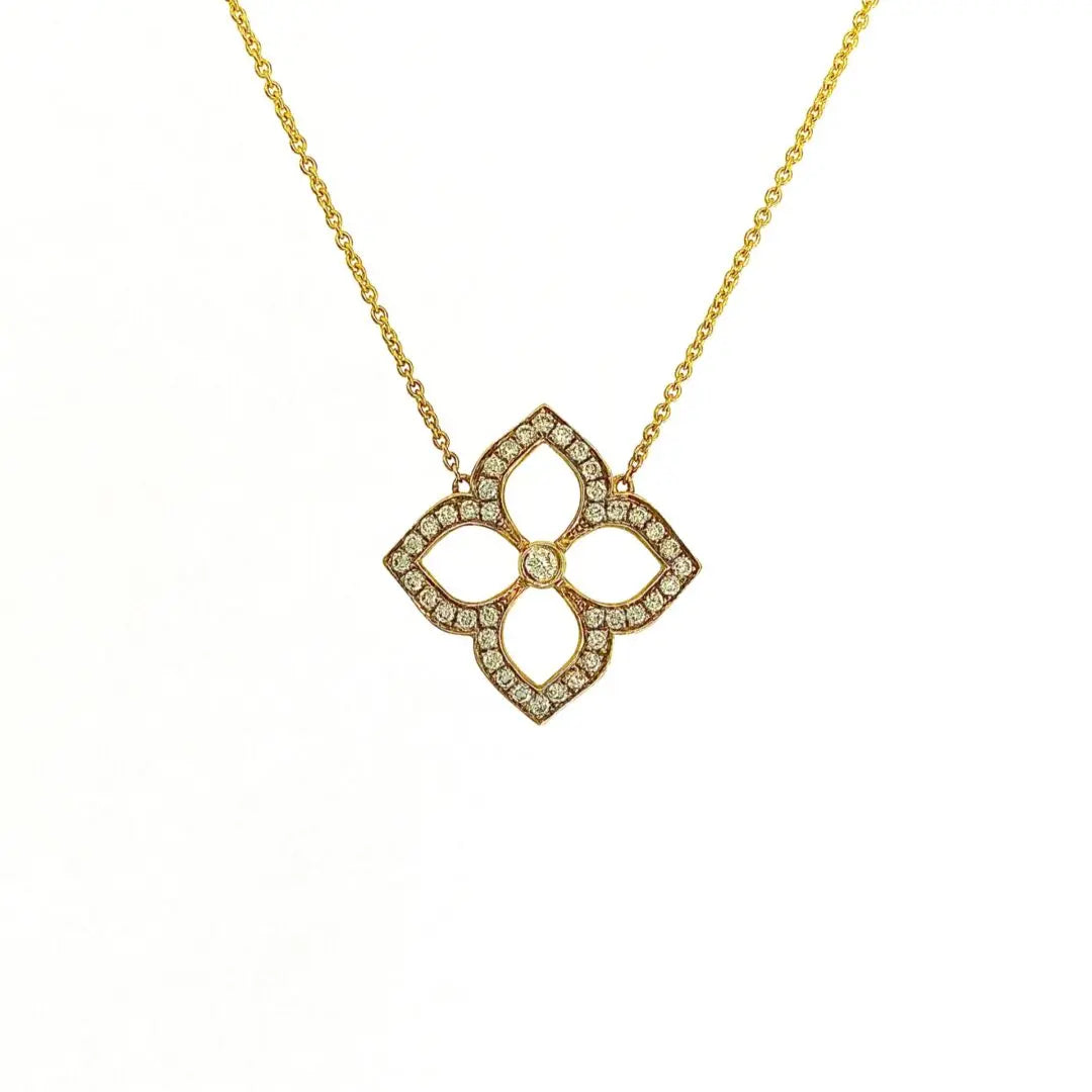 Yellow Gold Necklace Yellow Gold Diamond Open Clover Pendant dansonjewelers Danson Jewelers 
