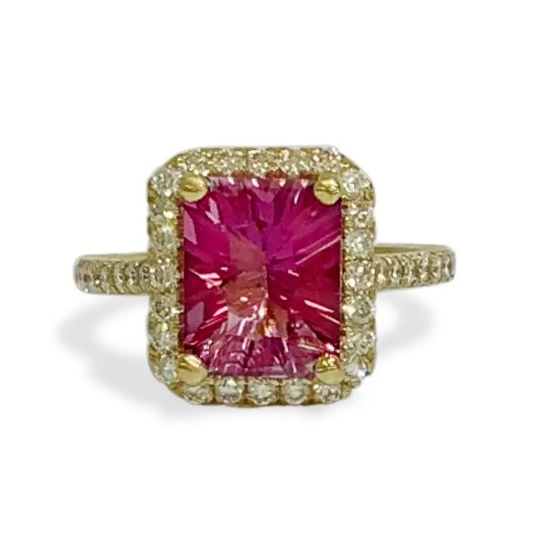 Yellow Gold Diamond and Pink Topaz Starburst Ring - Danson Jewelers Gemstone Rings 
