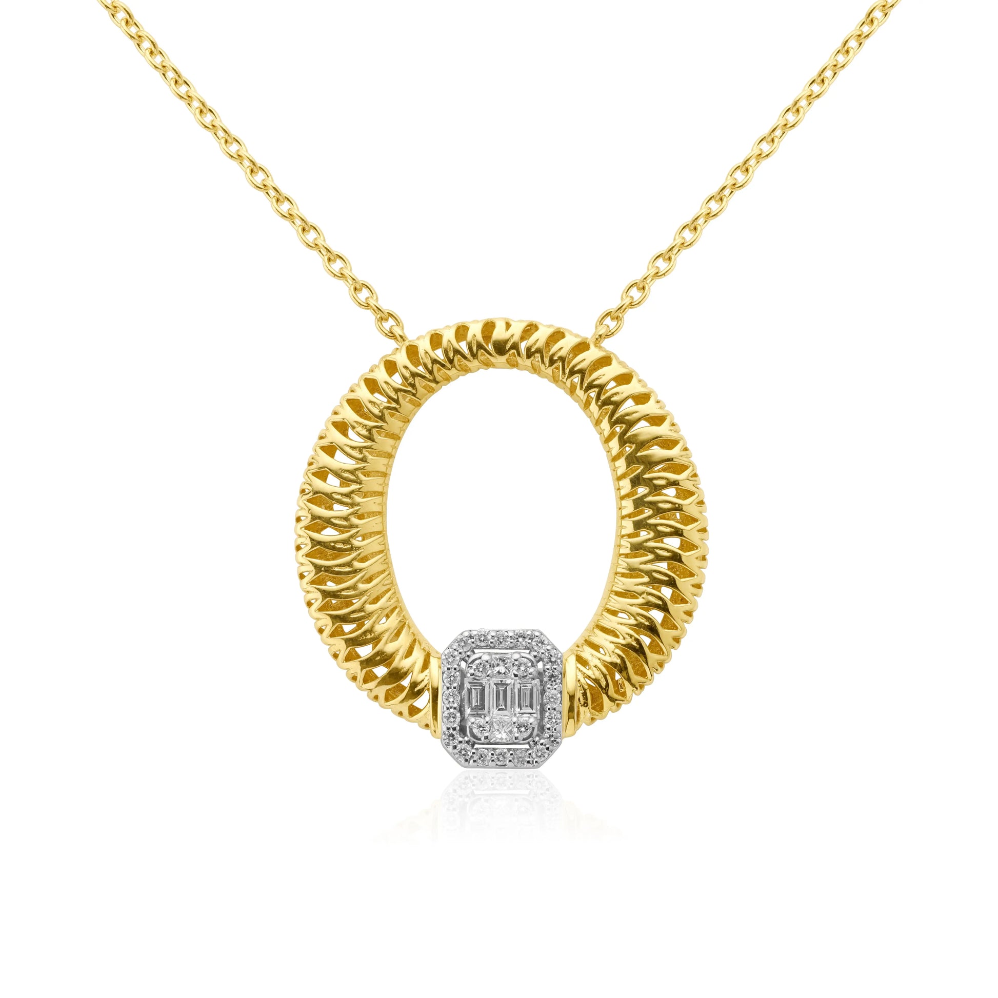 Yellow Gold Necklace Yellow Gold Weave Circle With Diamonds dansonjewelers Danson Jewelers 