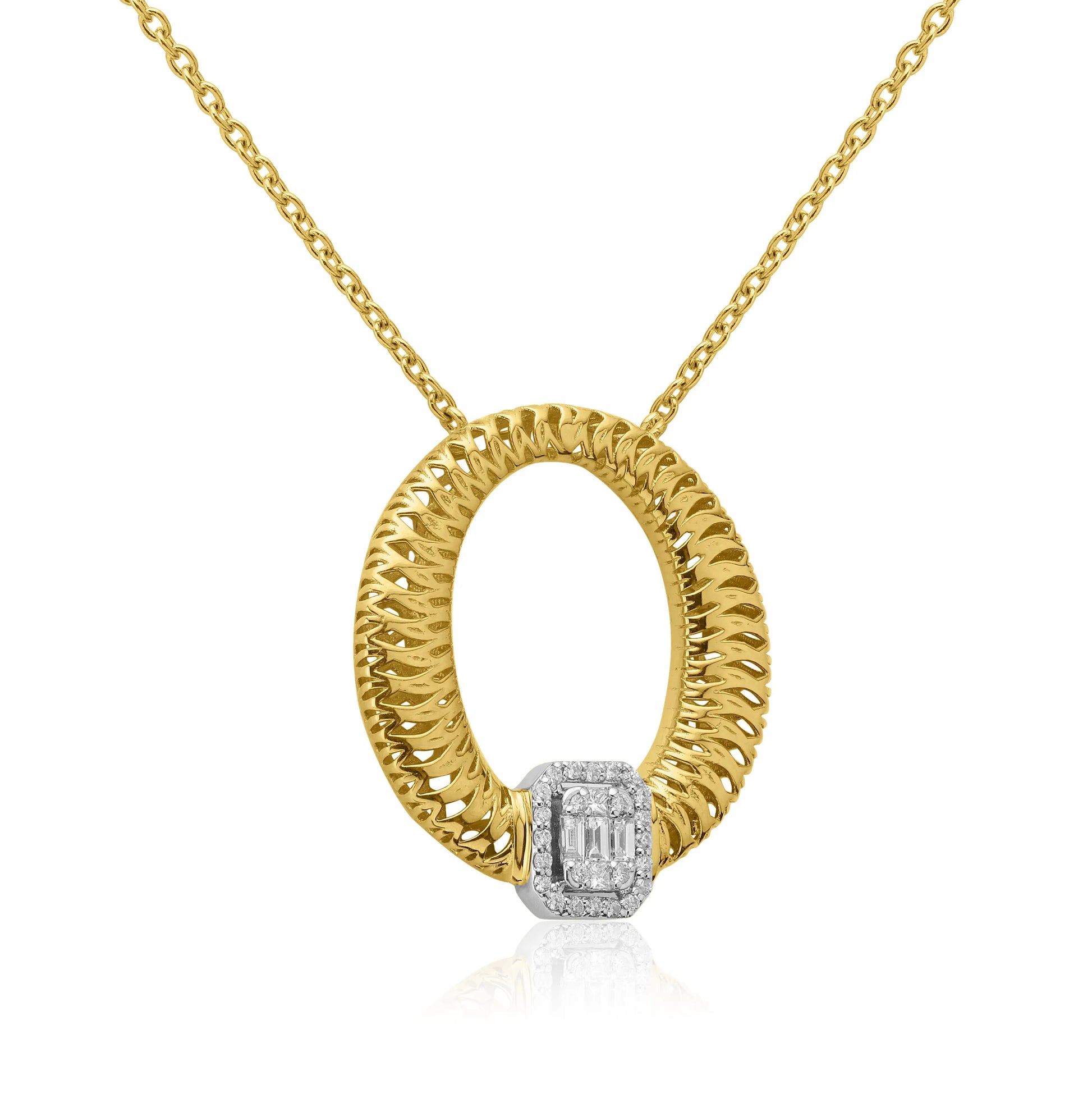 Yellow Gold Necklace Yellow Gold Weave Circle With Diamonds dansonjewelers Danson Jewelers 